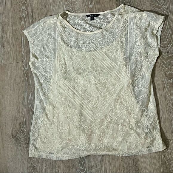 Ralph Lauren Boho Cottagecore Lace Sheer Overlay Cami 2 Piece Boxy blouse M - Picture 8 of 12